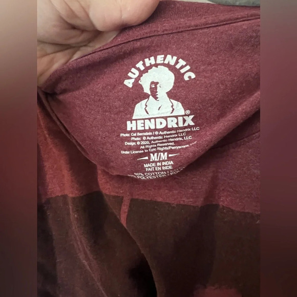 Authentic Hendrix | Jimi Hendrix Maroon Crew Neck T-Shirt | Size M - Picture 3 of 4